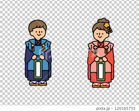 Shichigosan illustration of a boy and girl in kimono holding Chitose-ame Shichigosan illustration of a boy and girl in kimono holding Chitose-ame 120165755