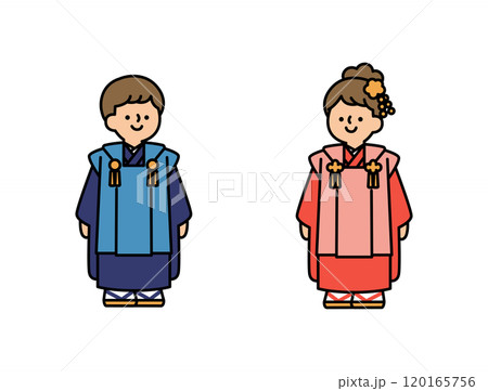 着物の男の子と女の子のシンプルで可愛い七五三のイラスト 120165756