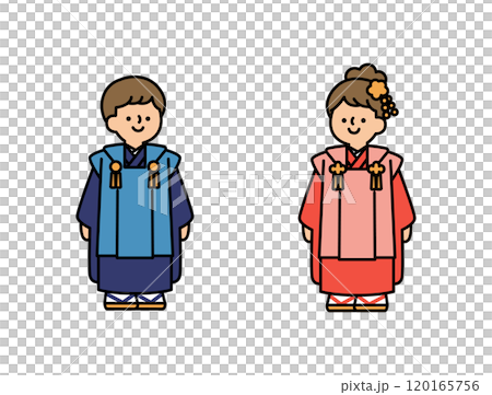 着物の男の子と女の子のシンプルで可愛い七五三のイラスト 120165756