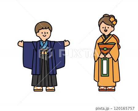 袴の男の子と着物の女の子の七五三イラスト 120165757