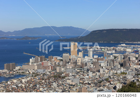 サンポート高松に「あなぶきアリーナ香川」のある高松市街地風景 120166048