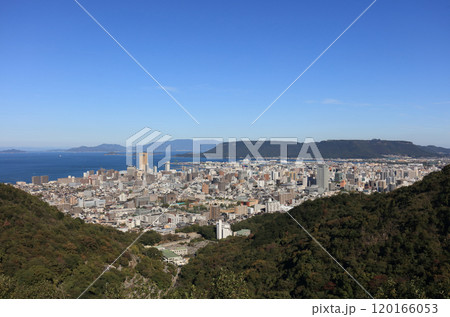 サンポート高松に「あなぶきアリーナ香川」のある高松市街地風景 120166053