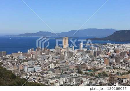 サンポート高松に「あなぶきアリーナ香川」のある高松市街地風景 120166055