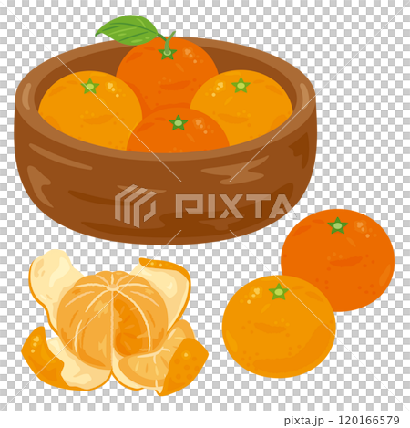 Mandarin orange set in a wooden container 120166579