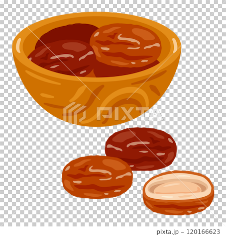 Dates set in a wooden bowl Dates set in a wooden bowl 120166623
