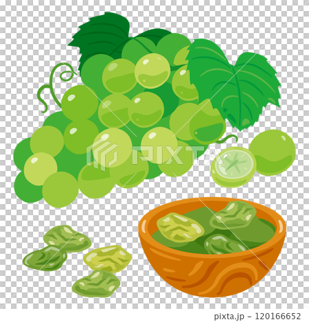 Grapes and green raisins in a wooden bowl set 120166652