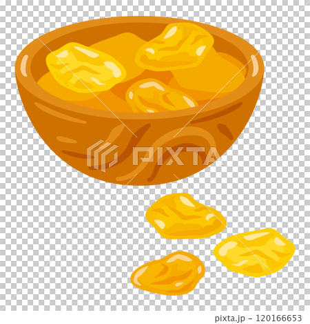 Golden raisins set in a wooden bowl 120166653
