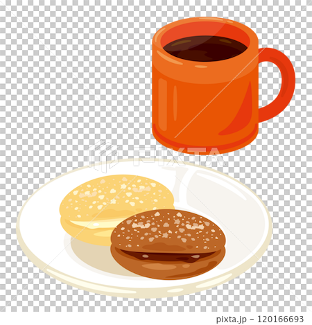 皿に盛られたブッセとマグカップに入ったコーヒーセット 120166693