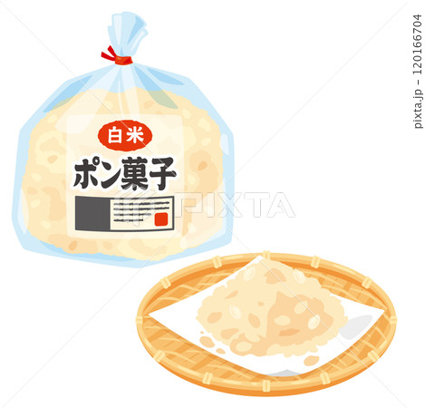 袋入りのポン菓子と皿に盛られたポン菓子セット 袋入りのポン菓子と皿に盛られたポン菓子セット 120166704