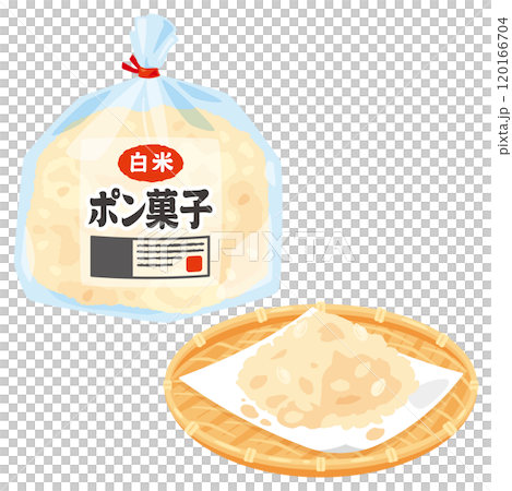 袋入りのポン菓子と皿に盛られたポン菓子セット 袋入りのポン菓子と皿に盛られたポン菓子セット 120166704