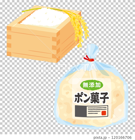袋入りのポン菓子と升に入った米 120166706