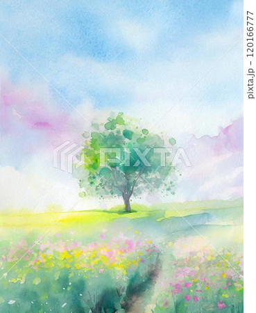 穏やかな景色、自然の風景画（AI生成素材）のイラスト素材 [120166777