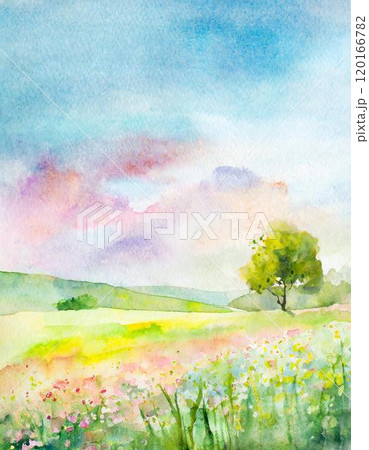 穏やかな景色、自然の風景画（AI生成素材） 120166782