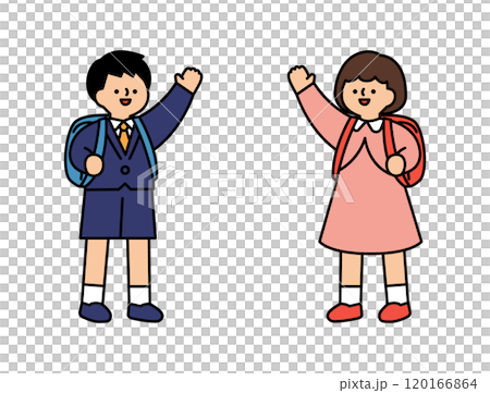 Illustration of an entrance ceremony for boys and girls wearing ceremonial suits 120166864