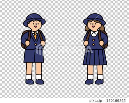 制服姿の男の子と女の子のシンプルなイラスト 120166865
