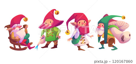Cute garden gnomes set isolated on white 120167860