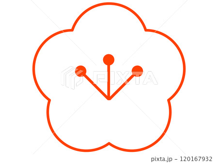 朱色の和柄の梅 120167932