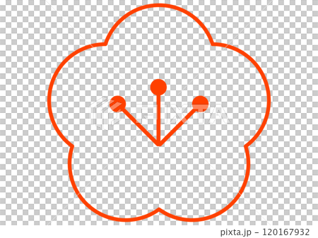 朱色の和柄の梅 120167932