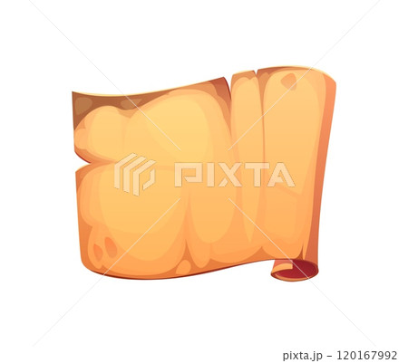 Cartoon pirate old scroll, paper map. Pirate map old parchment manuscript, filibuster antique papyrus, corsair treasure map or medieval paper isolated vector document. Ancient law, torah rolled scroll 120167992