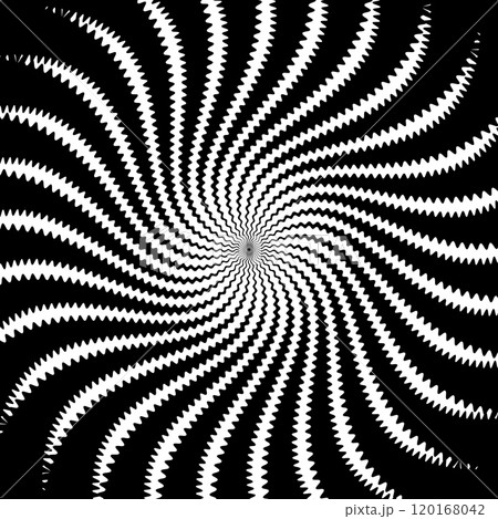 Psychedelic hypnotic spiral pattern or background. Radial hypnotic whirlpool, geometric psychedelic swirl optical illusion or vector concentric hypnosis spiral. Concentric psychedelic twist pattern 120168042