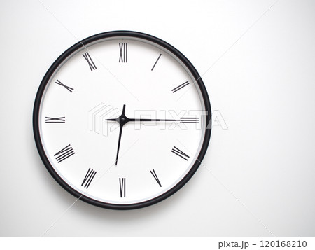 Clock Showing 18.15 or 06.15 with Roman Numerals. Simple Round Clock for Concepts of Time Management and Scheduling. Clock Showing 18.15 or 06.15 with Roman Numerals. Simple Round Clock for Concepts of Time Management and Scheduling. 120168210
