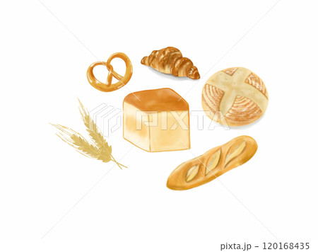 小麦アレルギーイメージ、小麦とパンのイラスト 120168435