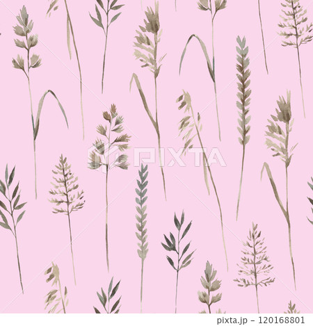 Seamless pattern with dry wild cereals. Hand-drawn watercolor illustration. Seamless pattern with dry wild cereals. Hand-drawn watercolor illustration. 120168801
