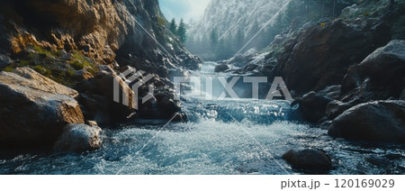 A serene landscape featuring a flowing waterfall surrounded by majestic mountains and lush greenery, reflecting the beauty of nature in a tranquil setting. A serene landscape featuring a flowing waterfall surrounded by majestic mountains and lush greenery, reflecting the beauty of nature in a tranquil setting. 120169029