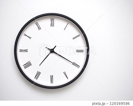 Clock Showing 19.20 or 07.20 with Roman Numerals. Simple Round Clock for Concepts of Time Management and Scheduling. Clock Showing 19.20 or 07.20 with Roman Numerals. Simple Round Clock for Concepts of Time Management and Scheduling. 120169586