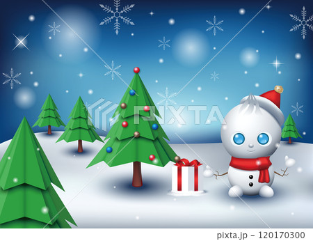 雪だるまが森の中でクリスマスを祝うファンタジーな風景 雪だるまが森の中でクリスマスを祝うファンタジーな風景 120170300