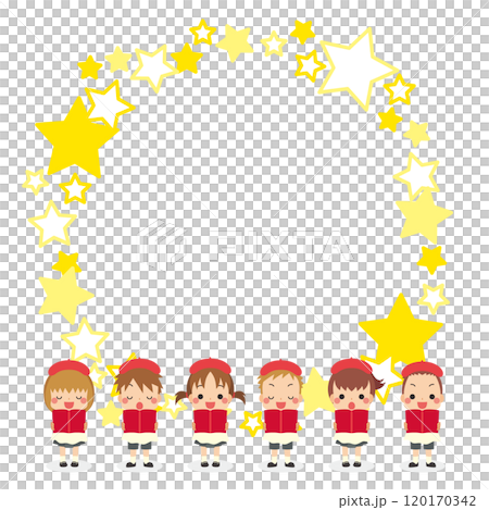 可愛的兒童合唱團唱歌、星框、複製空間、白色背景的插圖 可愛的兒童合唱團唱歌、星框、複製空間、白色背景的插圖 120170342