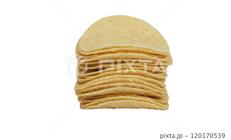 Stack of Potato Chips Isolated on White Background - Perfect for Food and Snack Stock Photos Stack of Potato Chips Isolated on White Background - Perfect for Food and Snack Stock Photos 120170539