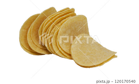 Stack of Potato Chips Isolated on White Background - Perfect for Food and Snack Stock Photos 120170540