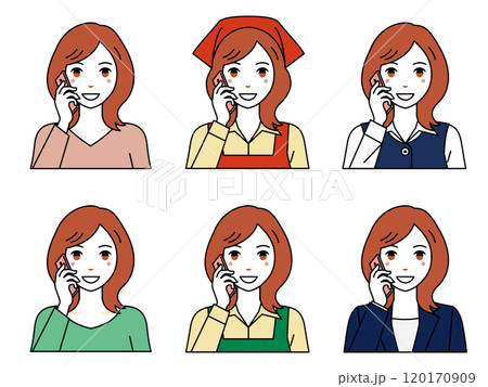 スマホで電話するミディアムヘアの女性 120170909