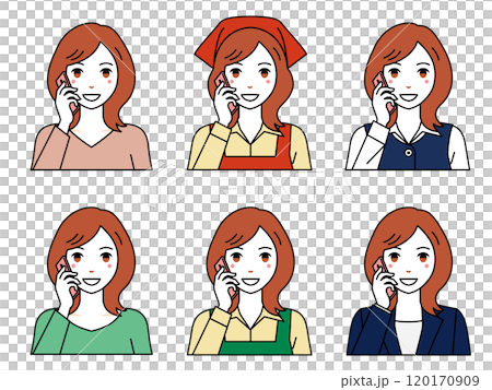 スマホで電話するミディアムヘアの女性 120170909