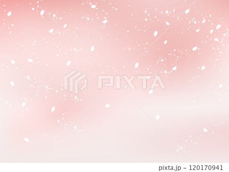 ピンクのグラデーション背景に舞い散る桜吹雪のベクターイラスト　A4サイズ横 120170941