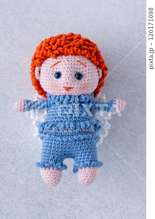 Knitted children's toy. Boy angel in a blue suit. Crochet. Knitted children's toy. Boy angel in a blue suit. Crochet. 120171098