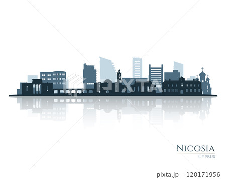 Nicosia skyline silhouette with reflection.  120171956