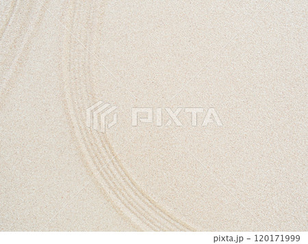 Zen Garden Sand White Background Japanese Balance Meditation Relax Buddhism Spirituality, Pattern Line Wave Mandala Mockup Spa Vacation Yoga Lifestyle Natural Summer, Texture Desert Coast Sea. 120171999