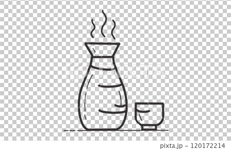 シンプルな日本酒のとっくりとおちょこアイコン - 和風酒器イラスト 120172214