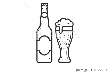 瓶ビールとジョッキのアイコン - 飲み物・乾杯・バーに使えるシンプルなビールイラスト 瓶ビールとジョッキのアイコン - 飲み物・乾杯・バーに使えるシンプルなビールイラスト 120172223