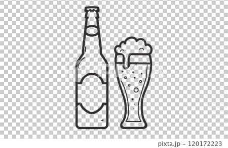 瓶ビールとジョッキのアイコン - 飲み物・乾杯・バーに使えるシンプルなビールイラスト 瓶ビールとジョッキのアイコン - 飲み物・乾杯・バーに使えるシンプルなビールイラスト 120172223