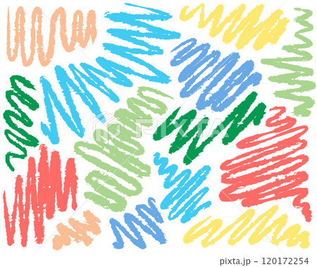 Wavy line mark. Sketch crayon brushstroke. Scribble swirl pattern. Brush paint element. Children doodle highlight marker drawn Wavy line mark. Sketch crayon brushstroke. Scribble swirl pattern. Brush paint element. Children doodle highlight marker drawn 120172254