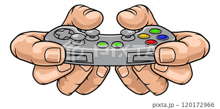 Gamer Hands Holding Video Game Controller 120172966