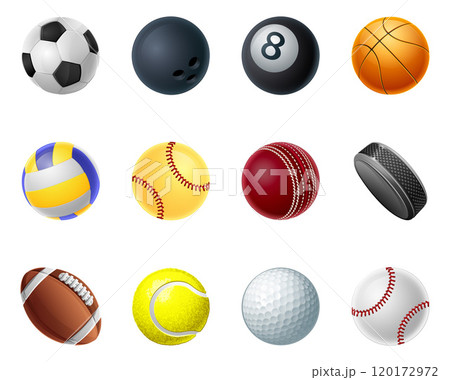 Sport Ball Set Sports Balls Cartoon Games Icons 120172972