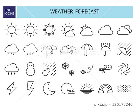 お天気の線画アイコンセット_線幅修正可能 120173240