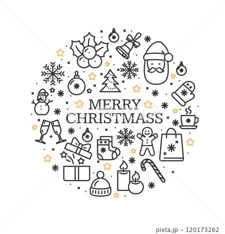 Merry Christmas and Happy New Year Round Design Template Contour Lines Icon Concept. Vector 120173262