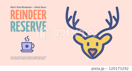 Winter Reindeer Reserve Concept Horizontal Invitation Placard Poster Banner Card Template. Vector Winter Reindeer Reserve Concept Horizontal Invitation Placard Poster Banner Card Template. Vector 120173292