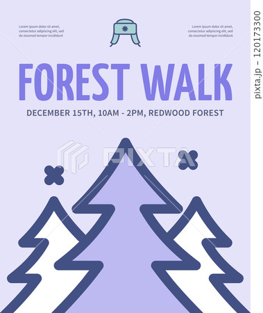 Winter Forest Walk Concept Vertical Invitation Placard Poster Banner Card Template. Vector Winter Forest Walk Concept Vertical Invitation Placard Poster Banner Card Template. Vector 120173300