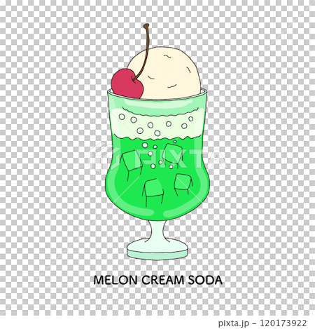 Melon cream soda at a coffee shop - hand-drawn illustration 120173922